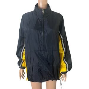 Pro Spirit Windbreaker Jacket Mens Large Black Yellow Pullover Hooded 1/2 Zip